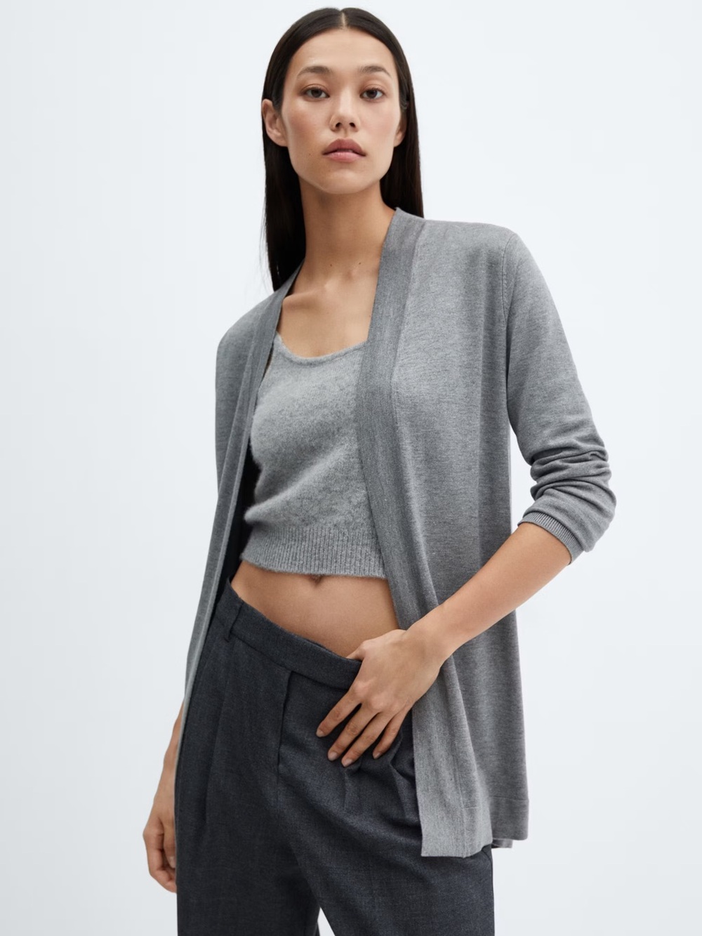 Mango Lightweight Open-Front Gray Cardigan